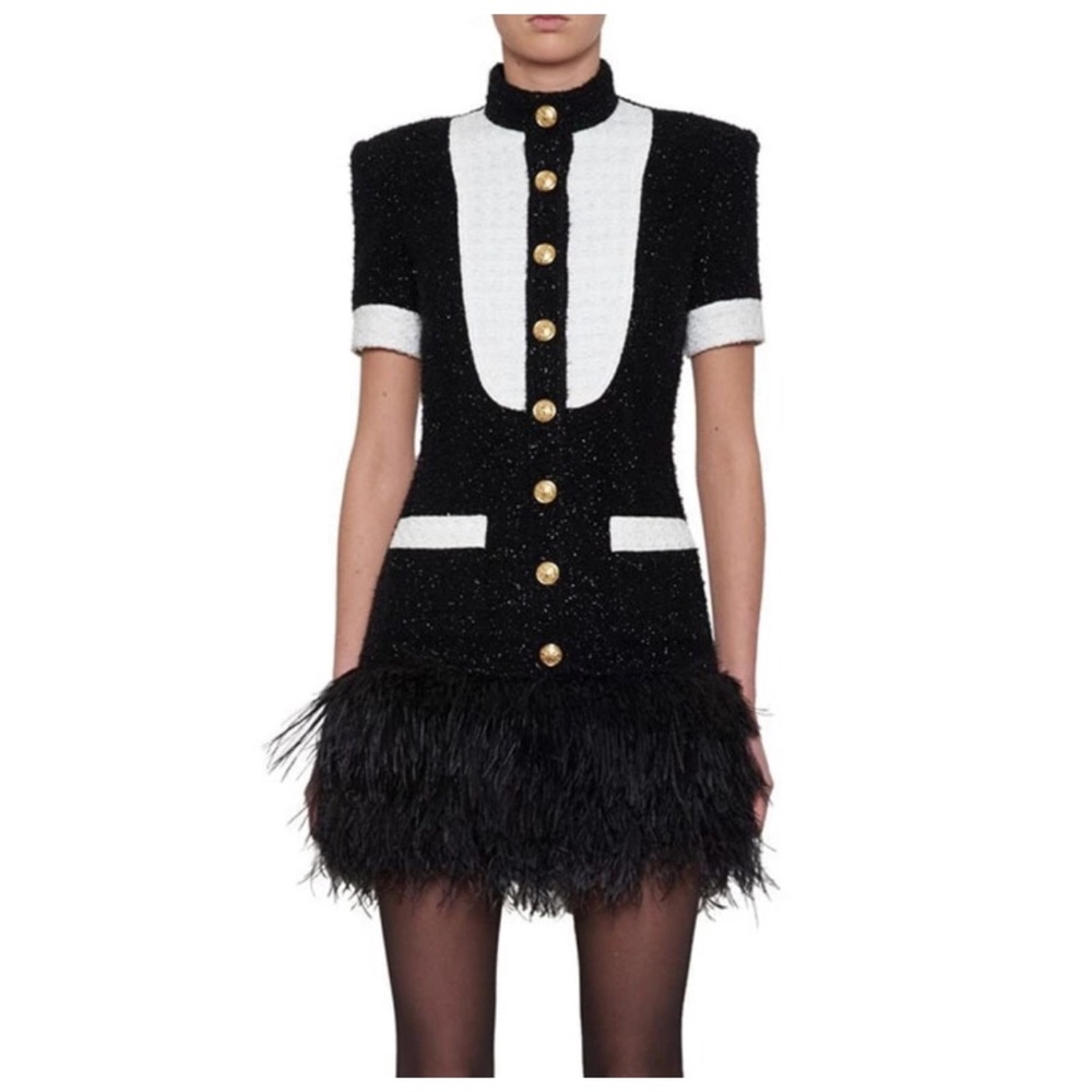 🎁 The Coco Natural Feather Trim Dress - Picture 3 of 7
